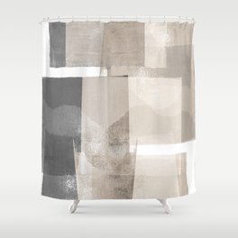 Grey and Beige Minimalist Geometric Abstract “Building Blocks” Shower Curtain