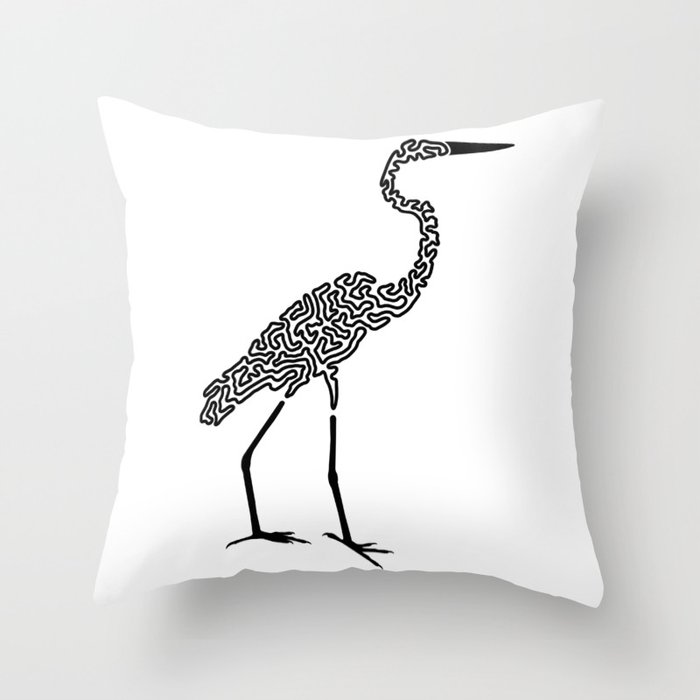 Squiggle Egret Throw Pillow