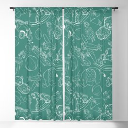 Green Blue and White Toys Outline Pattern Blackout Curtain