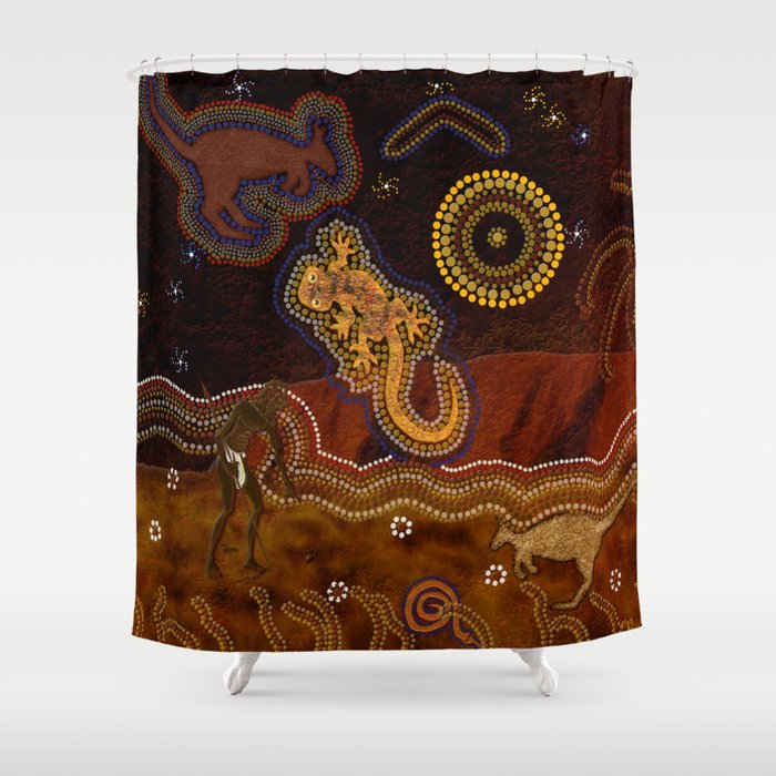 Desert Heat - Australian Aboriginal Art Theme Shower Curtain