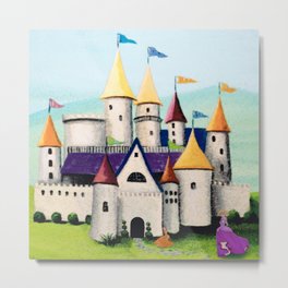 Princess Castle by the Water Metal Print | Pink, Multicolored, Littlegirlsroom, Painting, Princesses, Kidsrooms, Orange, Fairytale, Storybook, Princessbedroom 