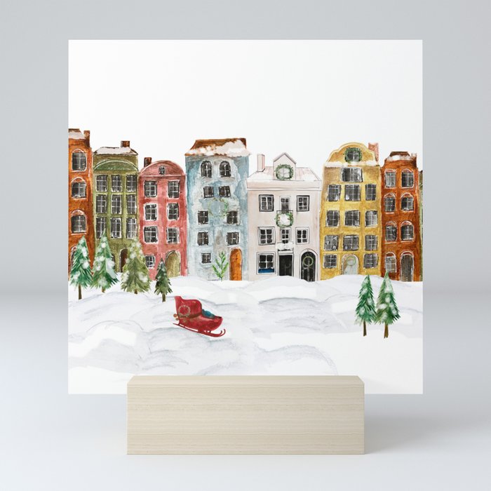 Christmas in the Village Mini Art Print