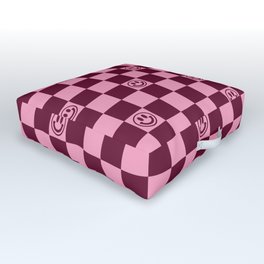 Smiley Faces On Checkerboard (Pink & Wine Burgundy)  Outdoor Floor Cushion