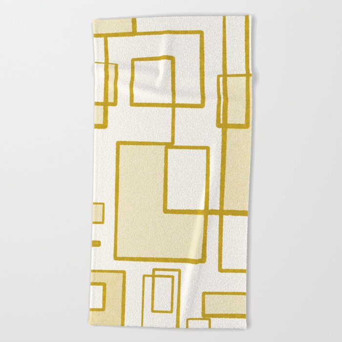 Piet Composition in Pale Mustard Gold  - Mid-Century Modern Minimalist Geometric Abstract Pattern Beach Towel
