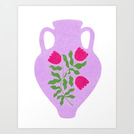Purple Vase with Pink Flowers Art Print