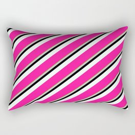 [ Thumbnail: Vibrant Green, Grey, Black, Mint Cream, and Deep Pink Colored Stripes Pattern Rectangular Pillow ]