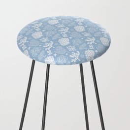 Pale Blue And White Coral Silhouette Pattern Counter Stool