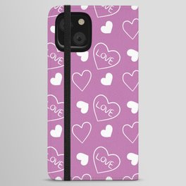 Valentines Day White Hand Drawn Hearts iPhone Wallet Case