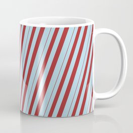 [ Thumbnail: Brown and Light Blue Colored Striped/Lined Pattern Coffee Mug ]