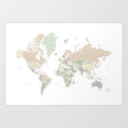 World map with cities, "Anouk" Art Print