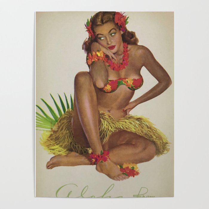 Hawaiian Hula Maiden Vintage Travel Poster Poster
