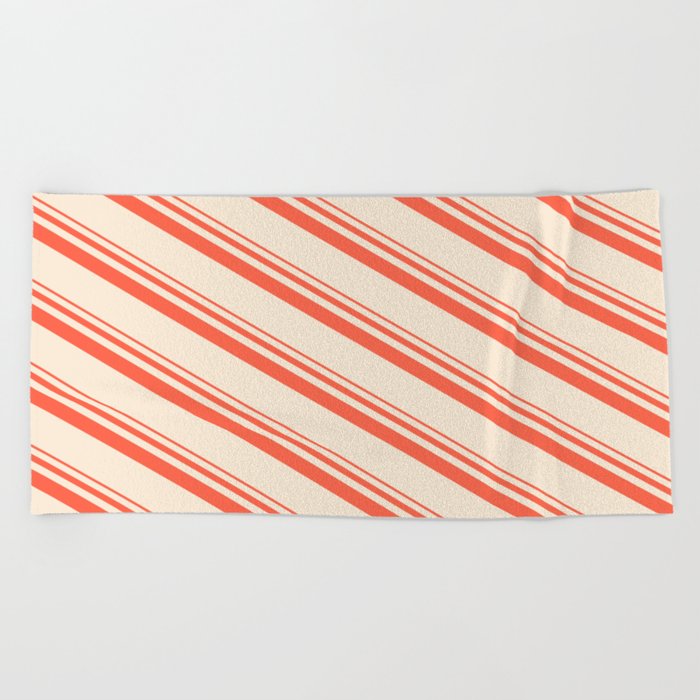 Red & Beige Colored Lines/Stripes Pattern Beach Towel