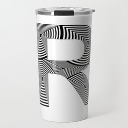capital letter R in black and white, with lines creating volume effect Travel Mug