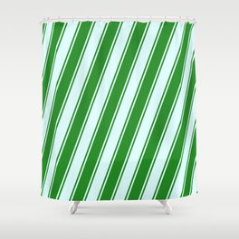 [ Thumbnail: Forest Green and Light Cyan Colored Lines/Stripes Pattern Shower Curtain ]
