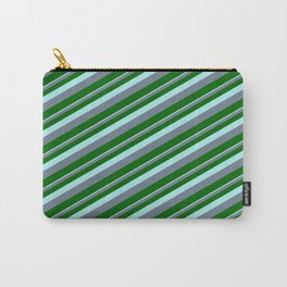 [ Thumbnail: Turquoise, Slate Gray, and Dark Green Colored Striped Pattern Carry-All Pouch ]