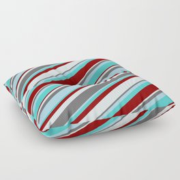 [ Thumbnail: Eyecatching Dim Grey, Light Blue, Turquoise, Dark Red, and Light Cyan Colored Lines Pattern Floor Pillow ]