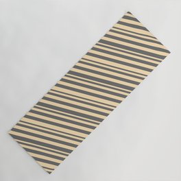 [ Thumbnail: Beige and Dim Gray Colored Stripes/Lines Pattern Yoga Mat ]