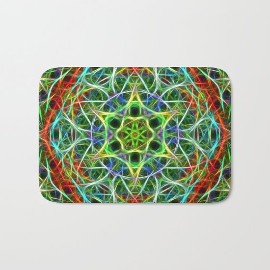 Feathered texture mandala in green and brown Bath Mat