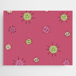 Atomic Age Starburst Planets Bright Red Pink Jigsaw Puzzle