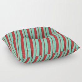 [ Thumbnail: Aquamarine & Red Colored Striped Pattern Floor Pillow ]
