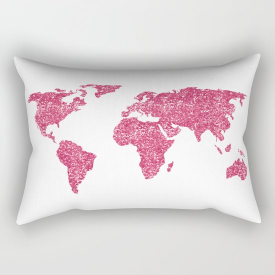 World Map Hot Pink Glitter Sparkles Rectangular Pillow