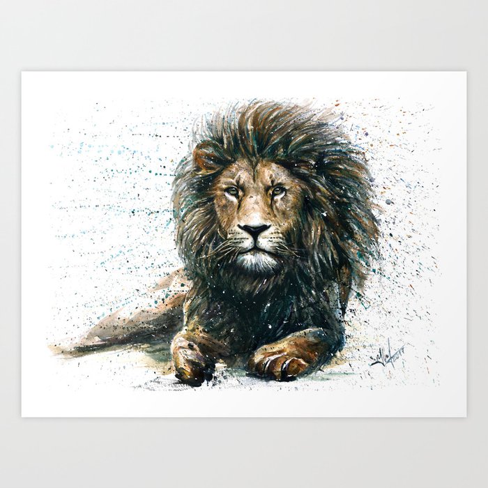 Lion watercolor painting Art Print