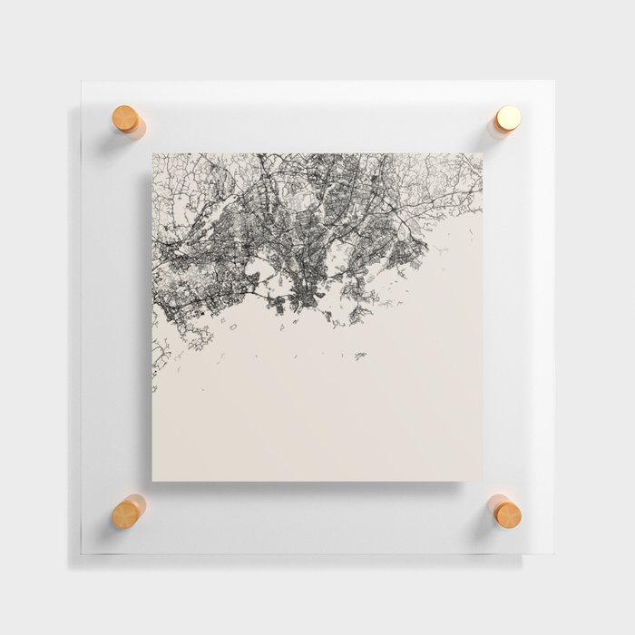 Helsinki, Finland - Minimal City Map. Black and White Floating Acrylic Print