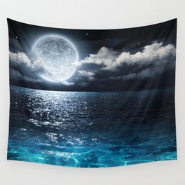 Full Moon over Ocean Wall Tapestry