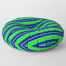 [ Thumbnail: Dark Blue, Sea Green & Lime Colored Lined/Striped Pattern Floor Pillow ]