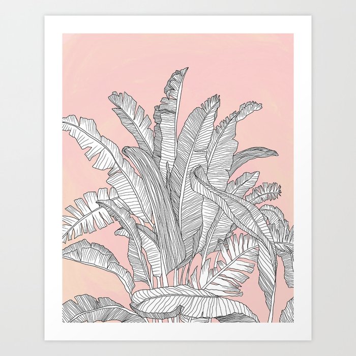Banana Leaves Illustration - Pink Art Print