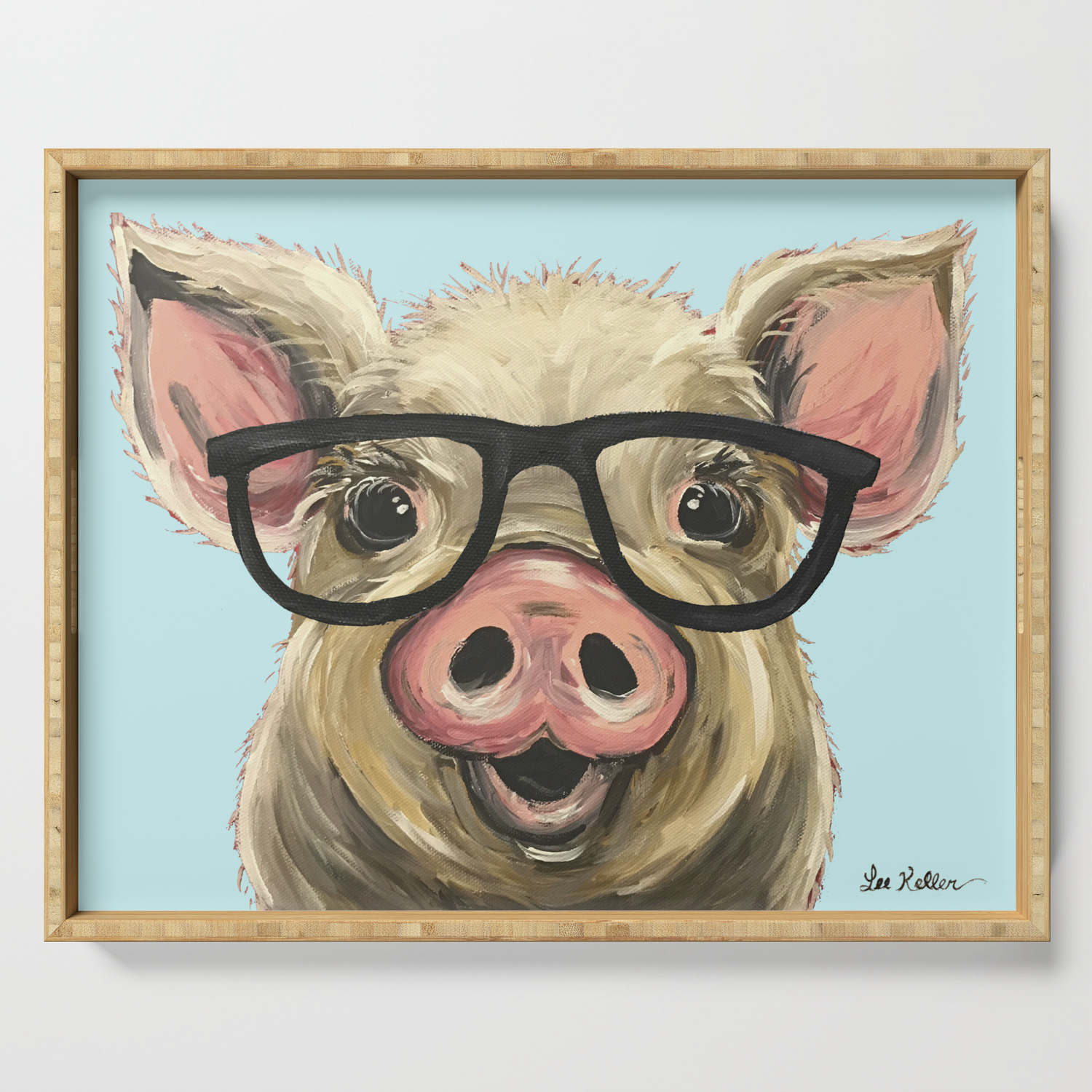 Cute Pig Painting Farm Animal With Glasses Serving Tray By