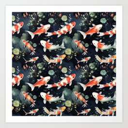 Koi Carp Japan Style Fish Art in Colour Art Print