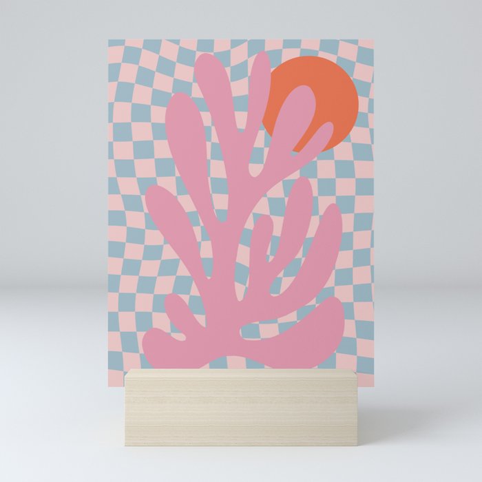 Matisse Cutout Leaf on Wavy Checkered Pastel Mini Art Print