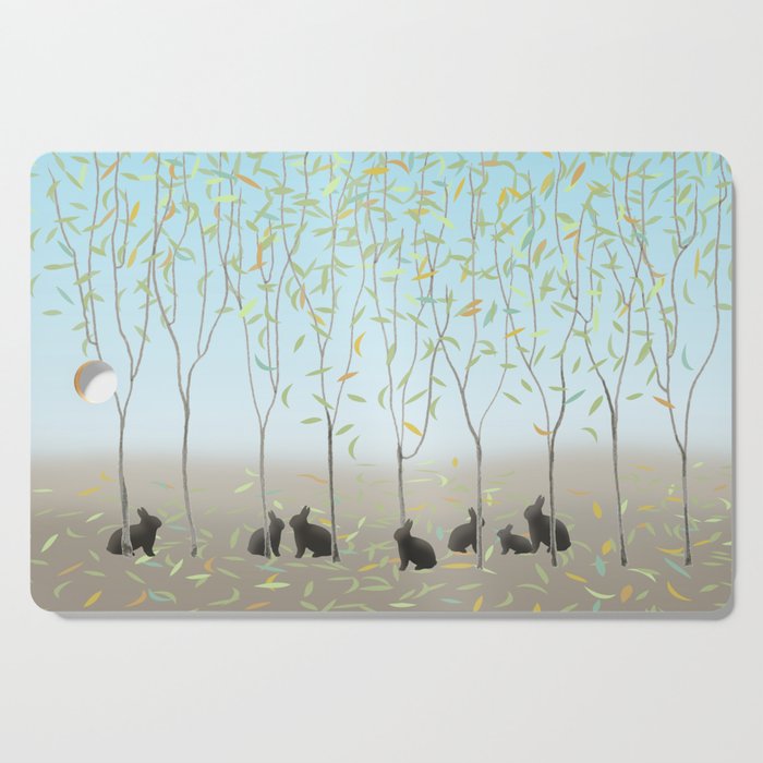 Morning Falling Leaves and Bunnies Cutting Board