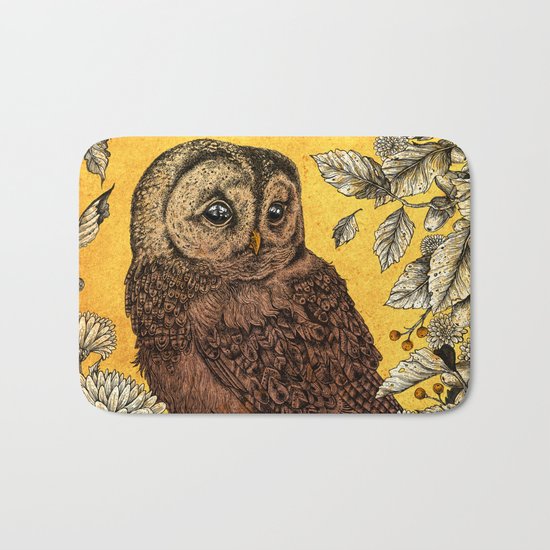 Tawny Owl Yellow Bath Mat