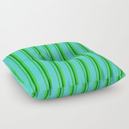 [ Thumbnail: Green, Lime Green, and Turquoise Colored Lines Pattern Floor Pillow ]