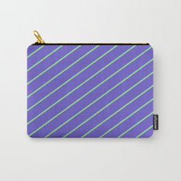 [ Thumbnail: Light Green and Slate Blue Colored Lines/Stripes Pattern Carry-All Pouch ]