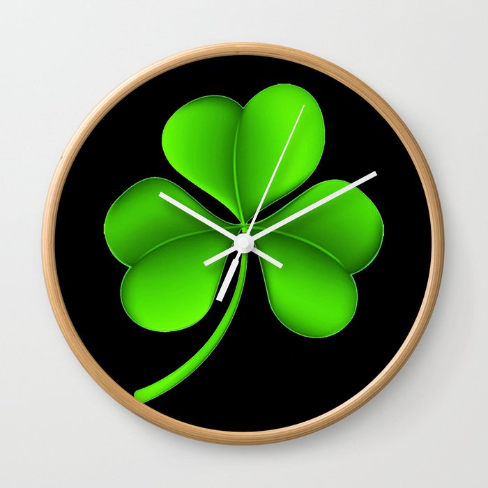 Shamrock On Black Wall Clock