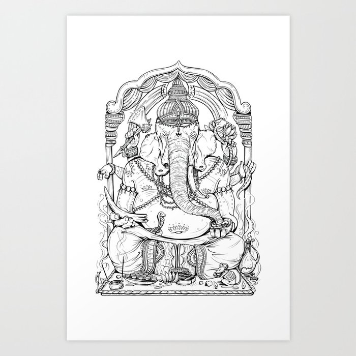 Ganesha Lineart Art Print by Pirates of Brooklyn | Society6