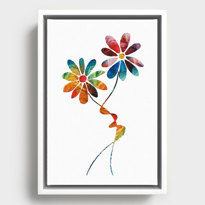 Colorful Floral Flowers Art - Intertwined Framed Canvas