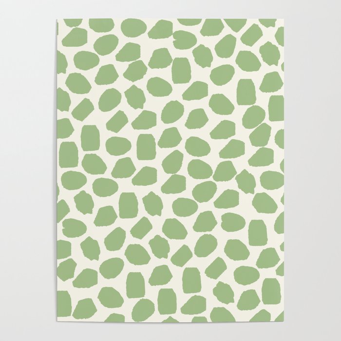 Ink Spot Pattern Light Sage Green and Cream Poster