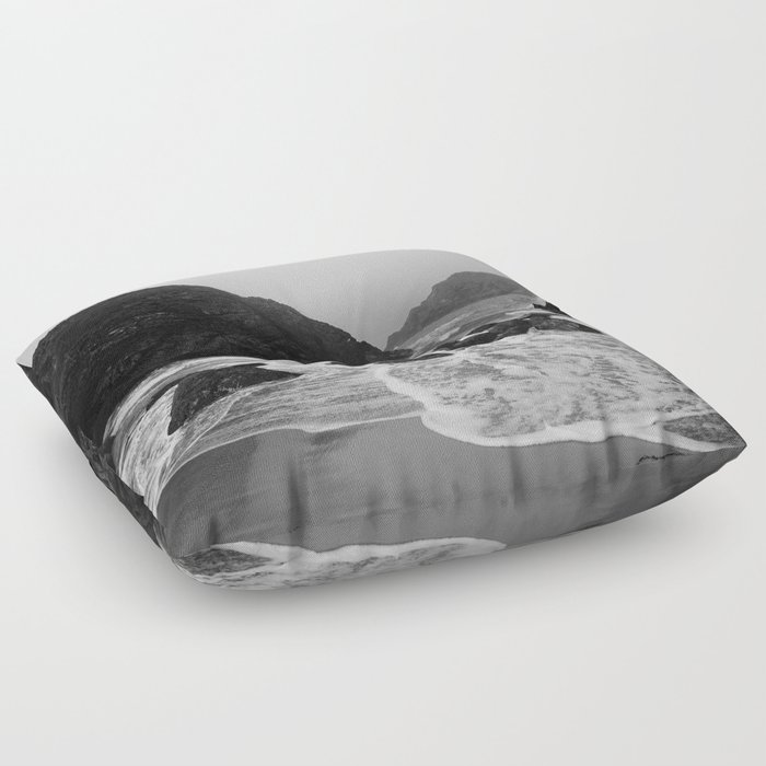 Kynance Cove in Black and White Floor Pillow