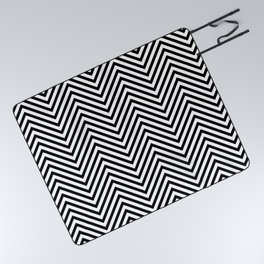 Black and White Hygge Geometric Chevron Wave Stripe Pattern Picnic Blanket