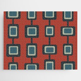 Retro 1960s Rounded Squares Red Slate Gray Jigsaw Puzzle