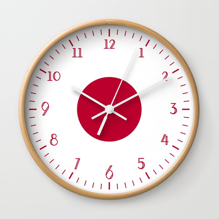 Simple Wall Clock With Numbers and Japan Flag in Background Wall Clock