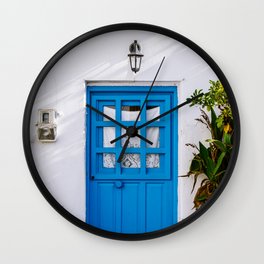 The Blue Greek Door | Mediterranean Travel Photography Fine Art  Wall Clock