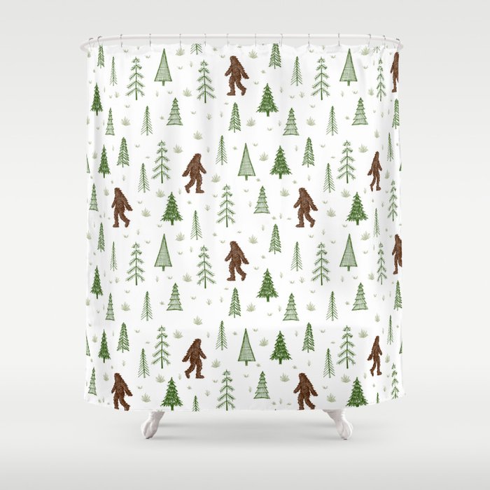 trees + yeti pattern in color Shower Curtain