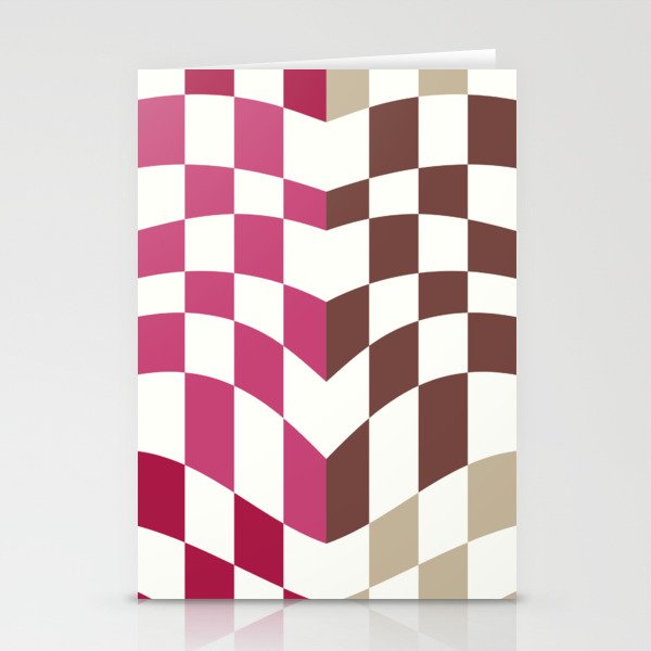 Pink and brown warp checked Stationery Cards