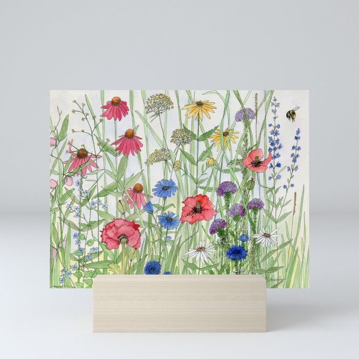 Watercolor of Garden Flower Medley Mini Art Print