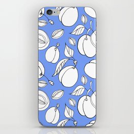 White plum pattern on a blue background. Linear drawing. iPhone Skin